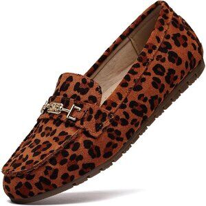 Women Leopard Suede Accent Buckle Leisure Slip On Comfort Walking Flats Shoes